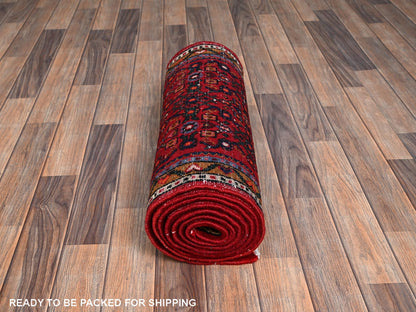 Tribal & Geometric hand-knotted wool runner in Red & Brown, 2'1" x 10' — SKU O02147 (view 5)