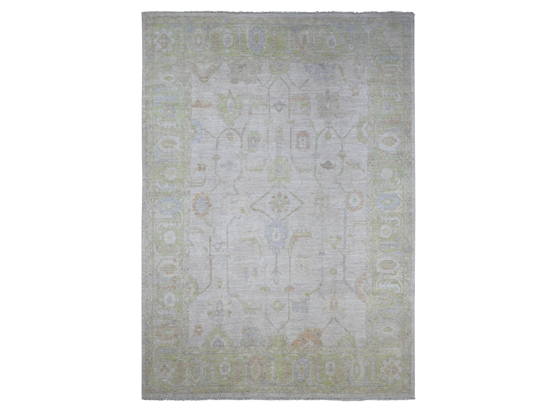Grey 9'8" x 13'8" Oushak And Peshawar Hand knotted Wool Rug - Sku: O021483