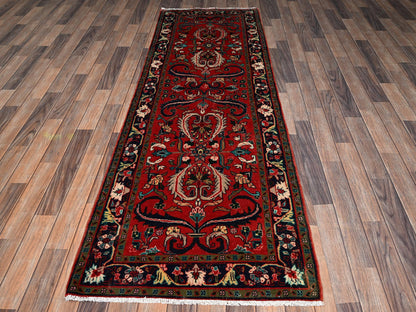 Tribal & Geometric hand-knotted wool runner in Red & Navy Blue, 2'9" x 8'7" — SKU O02148 (view 2)