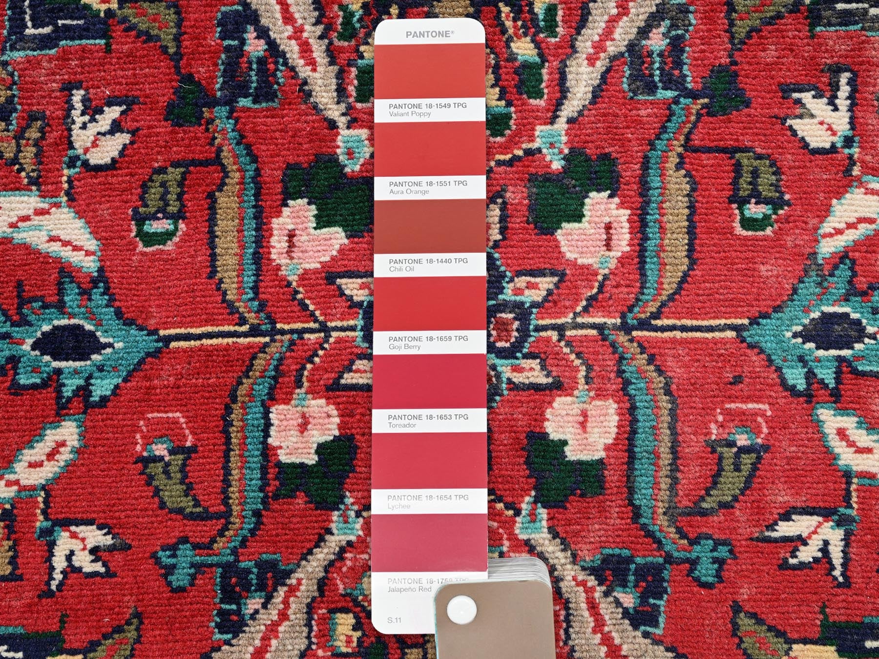 Tribal & Geometric hand-knotted wool runner in Red & Navy Blue, 2'9" x 8'7" — SKU O02148 (view 4)