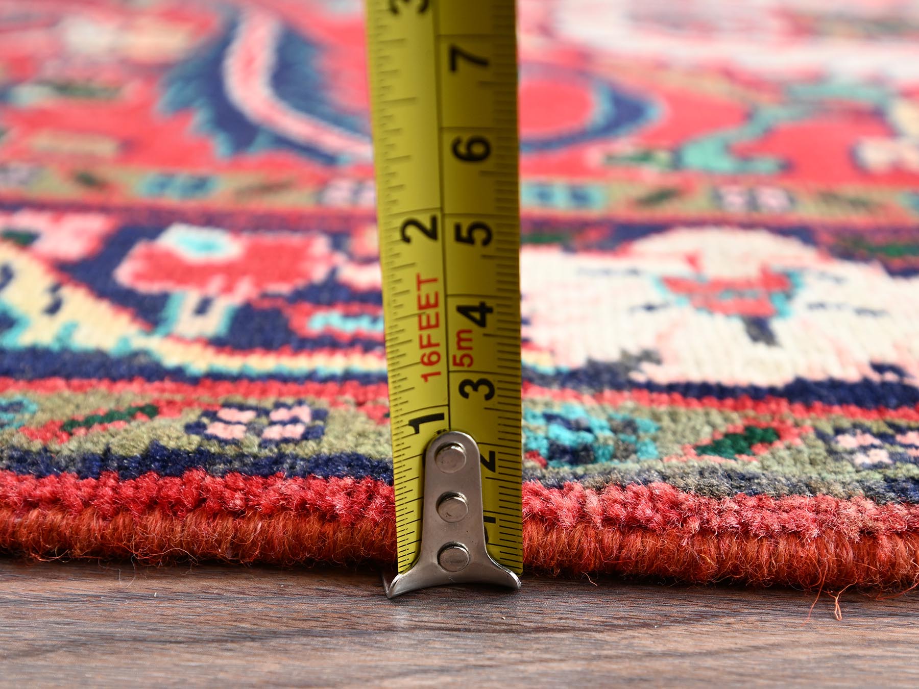 Tribal & Geometric hand-knotted wool runner in Red & Navy Blue, 2'9" x 8'7" — SKU O02148 (view 6)