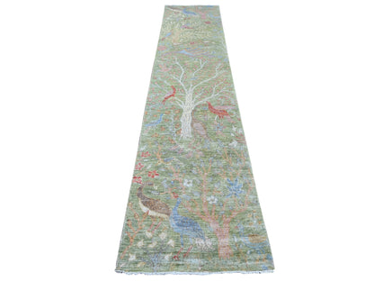Green 2'6" x 11'11" Oushak And Peshawar Hand knotted Wool Rug - Sku: O021490