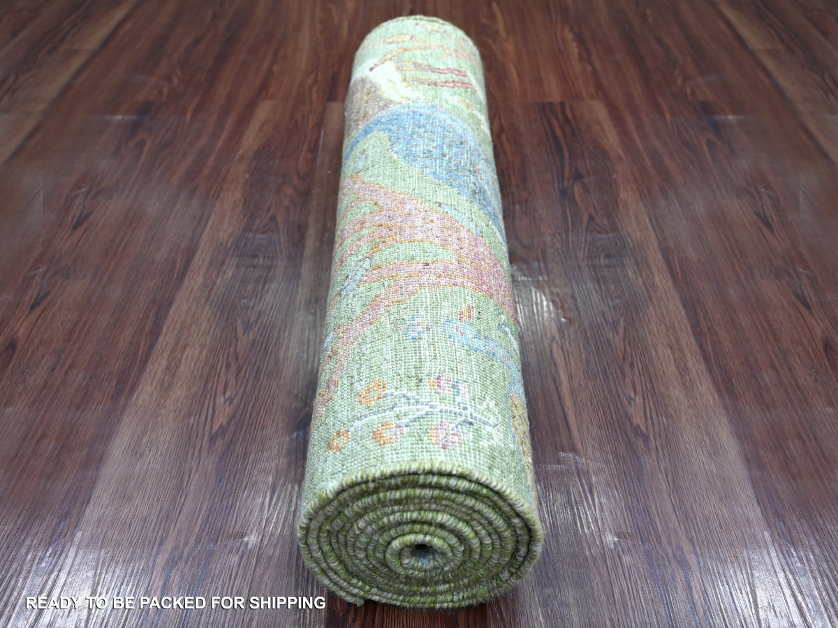 Peshawar Oushak hand-knotted wool runner in Green, 2'6" x 11'11" — SKU O021490 (view 4)