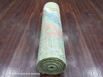 Peshawar Oushak hand-knotted wool runner in Green, 2'6" x 11'11" — SKU O021490 (view 4)