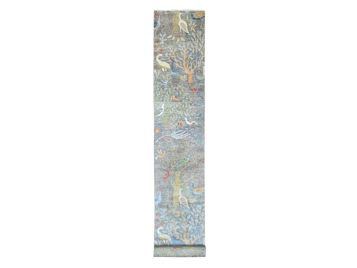 Peshawar Oushak hand-knotted wool runner in Gray, 2'7" x 22'1" — SKU O021492