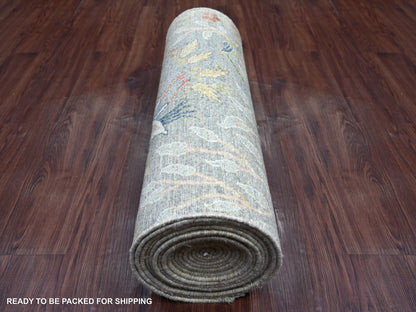 Peshawar Oushak hand-knotted wool runner in Gray, 2'7" x 22'1" — SKU O021492 (view 4)