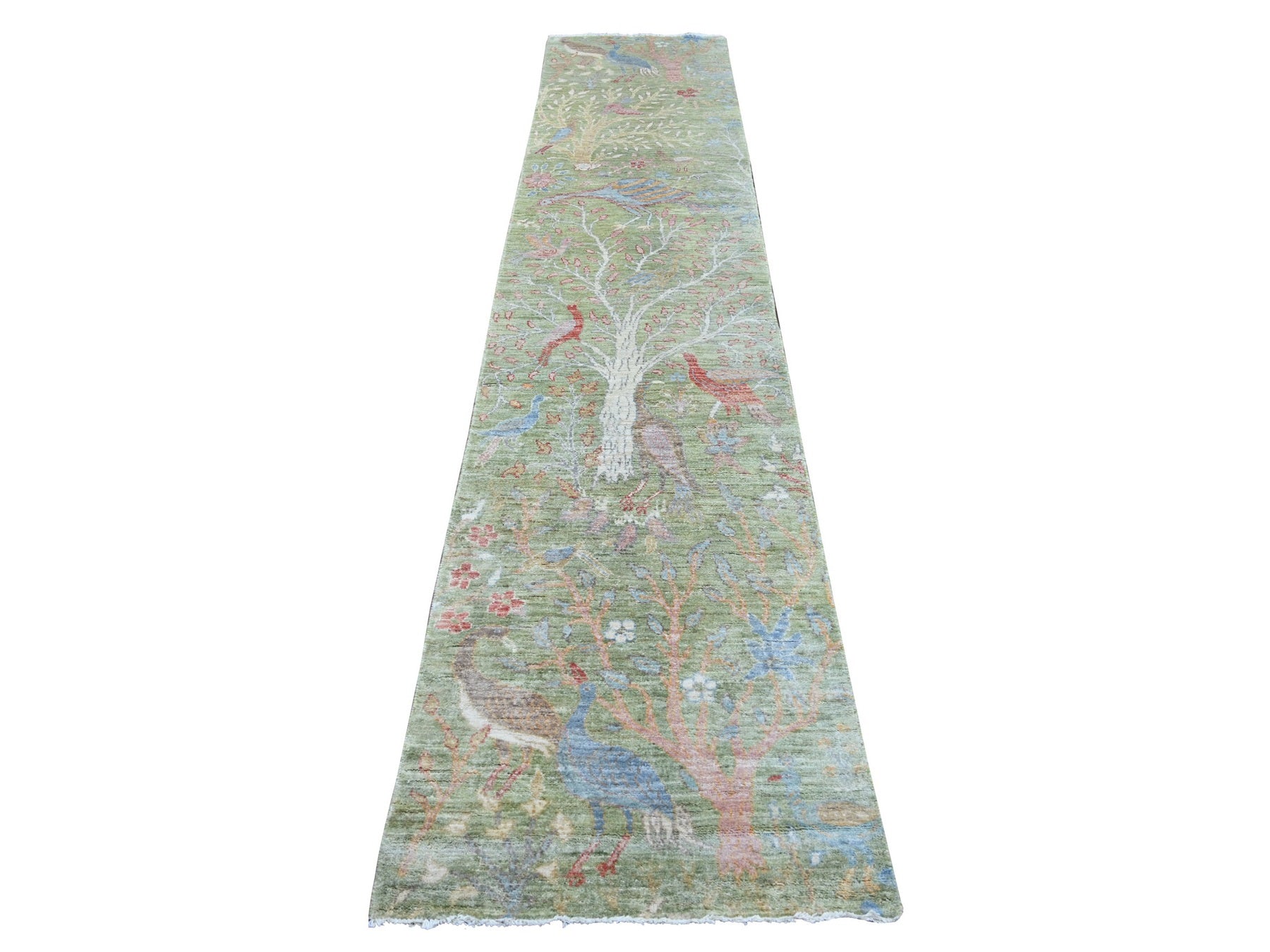 Green 2'6" x 11'9" Oushak And Peshawar Hand knotted Wool Rug - Sku: O021493