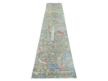 Green 2'6" x 11'9" Oushak And Peshawar Hand knotted Wool Rug - Sku: O021493