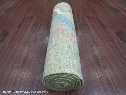 Green 2'6" x 11'9" Oushak And Peshawar Hand knotted Wool Rug - Sku: O021493