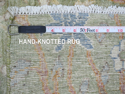 Green 2'6" x 11'9" Oushak And Peshawar Hand knotted Wool Rug - Sku: O021493