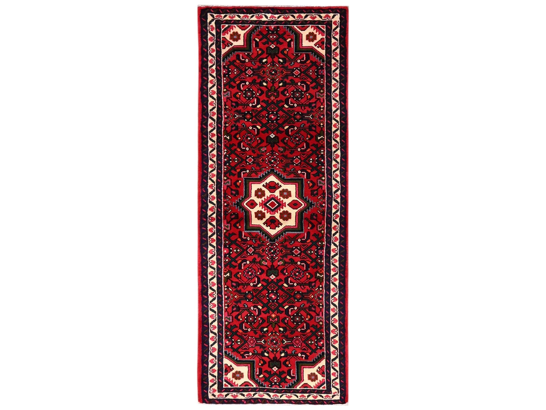 Tribal & Geometric hand-knotted wool runner in Red & Ivory, 2'3" x 6'3" — SKU O02149