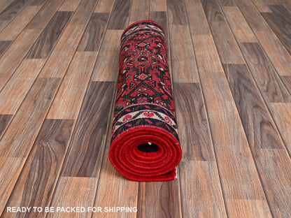 Tribal & Geometric hand-knotted wool runner in Red & Ivory, 2'3" x 6'3" — SKU O02149 (view 5)