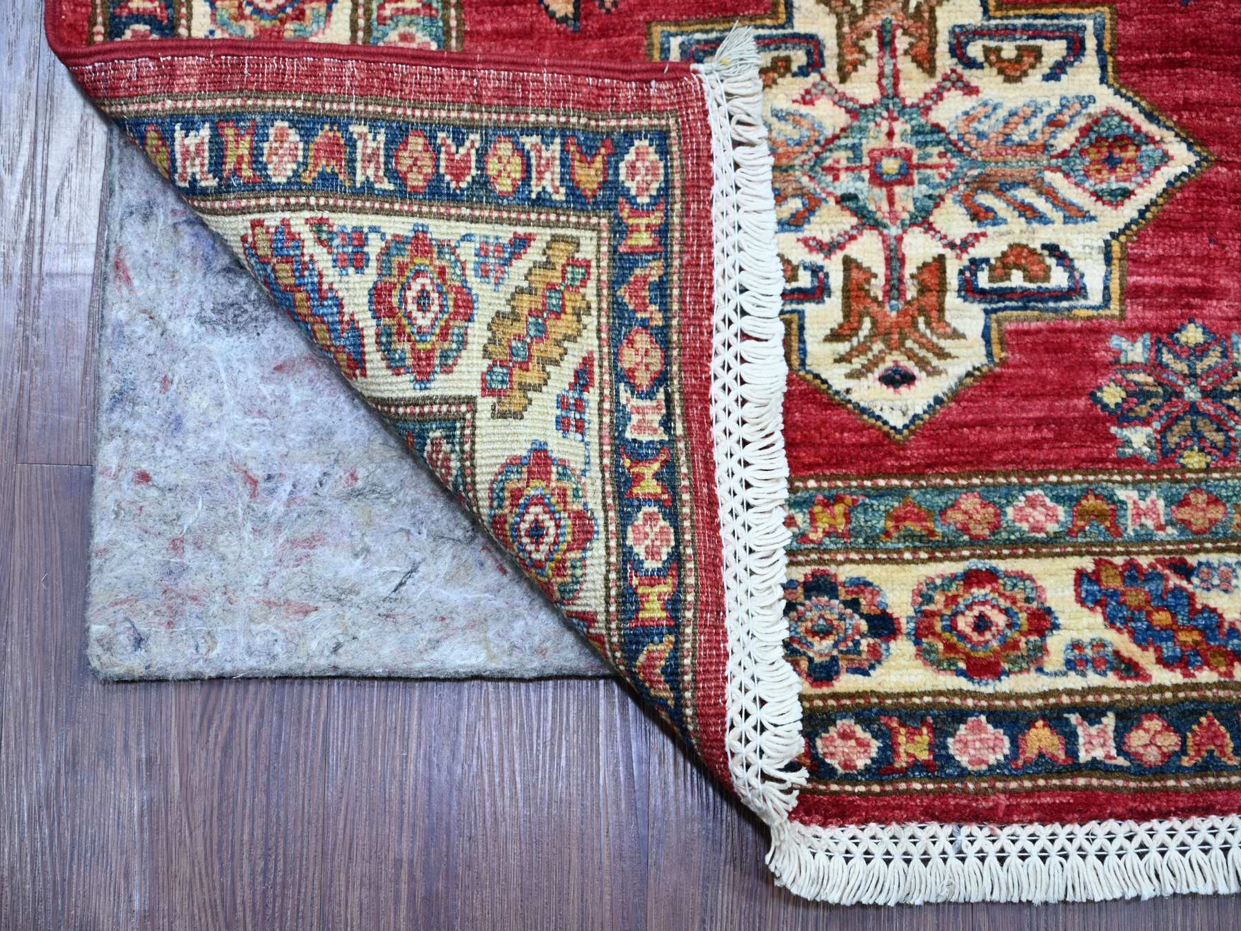 Kazak Tribal & Geometric hand-knotted wool runner in Red & Ivory, 2'7" x 13'4" — SKU O021500 (view 2)