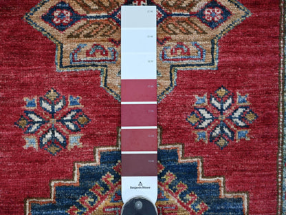 Kazak Tribal & Geometric hand-knotted wool runner in Red & Ivory, 2'7" x 13'4" — SKU O021500 (view 3)