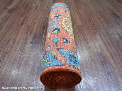 Heriz Tribal & Geometric hand-knotted wool runner in Red & Blue, 2'11" x 19'1" — SKU O021501 (view 4)