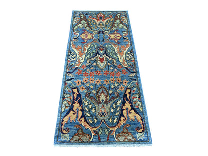 Blue 2'8" x 5'8" Tribal & Geometric Hand knotted Wool Rug - Sku: O021503