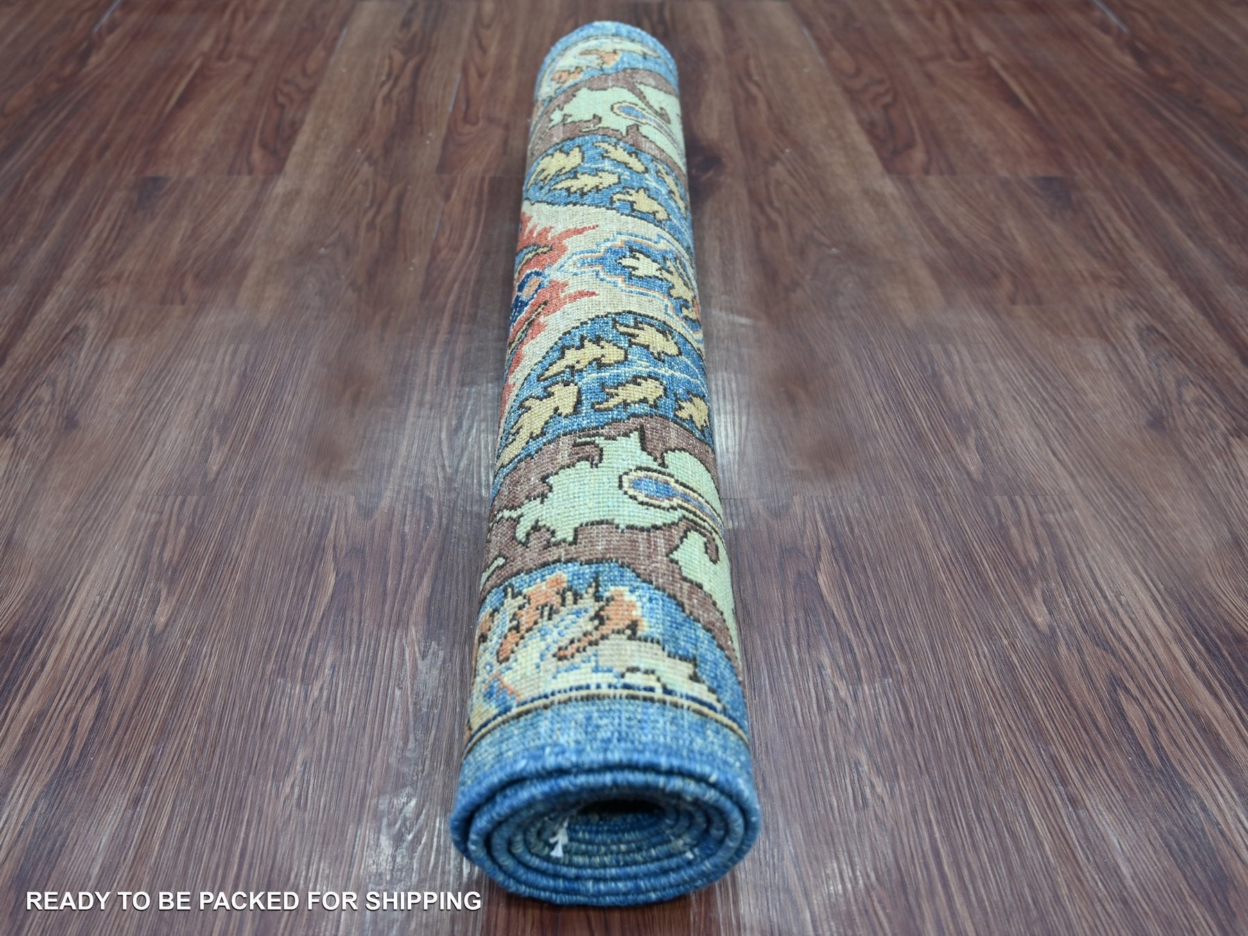 Tribal & Geometric hand-knotted wool runner in Blue, 2'8" x 5'8" — SKU O021503 (view 4)