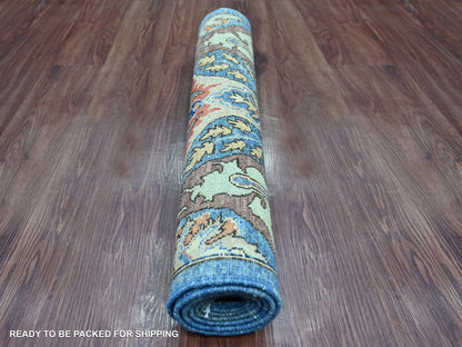 Tribal & Geometric hand-knotted wool runner in Blue, 2'8" x 5'8" — SKU O021503 (view 4)