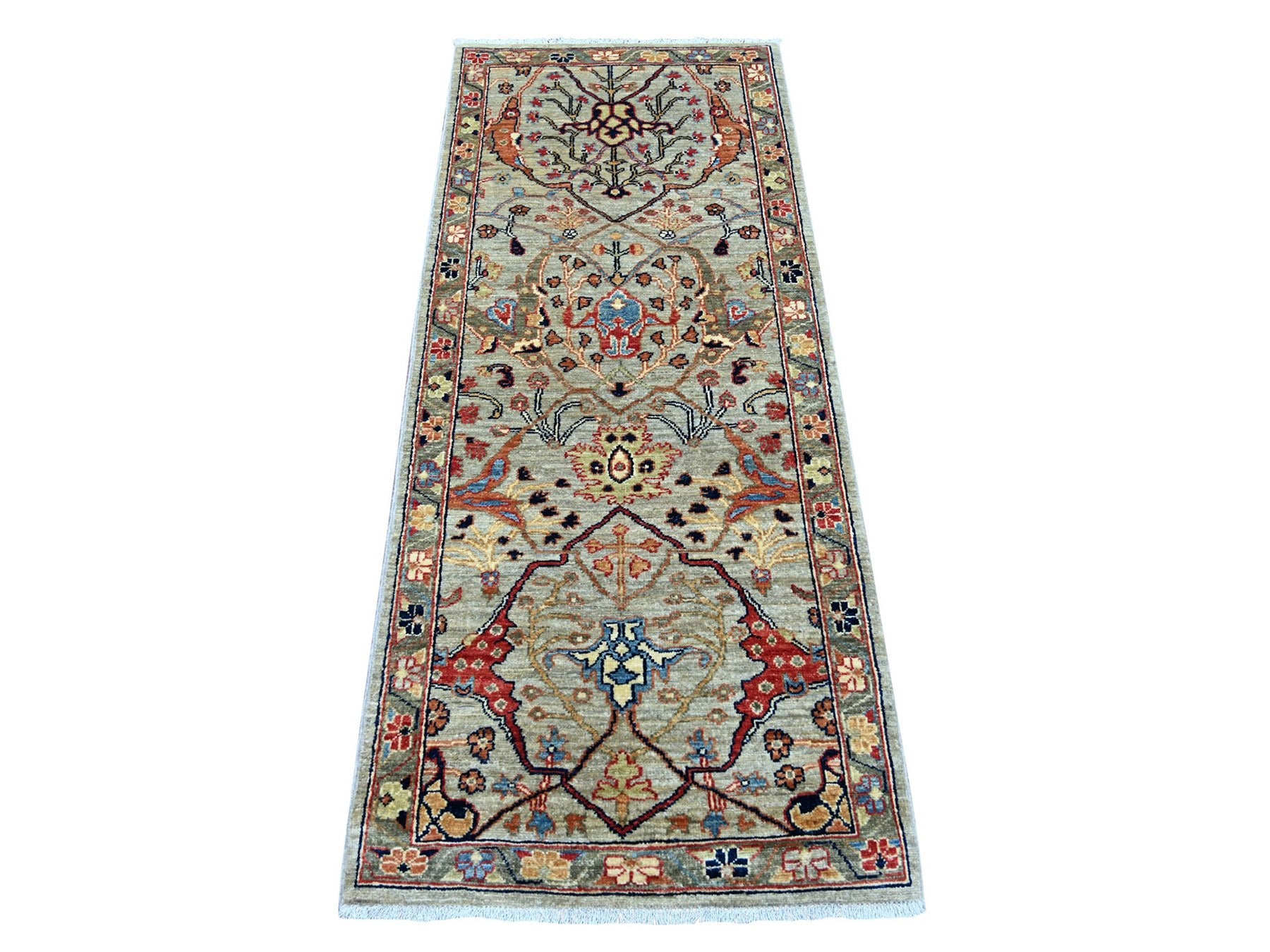 Grey 2'5" x 5'11" Tribal & Geometric Hand knotted Wool Rug - Sku: O021504