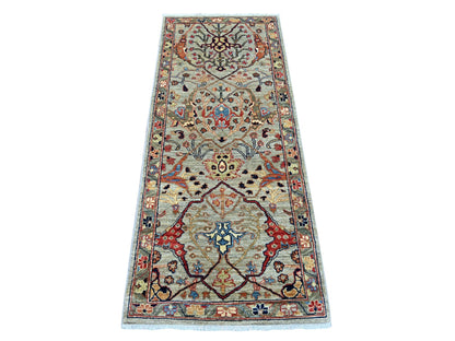 Grey 2'5" x 5'11" Tribal & Geometric Hand knotted Wool Rug - Sku: O021504