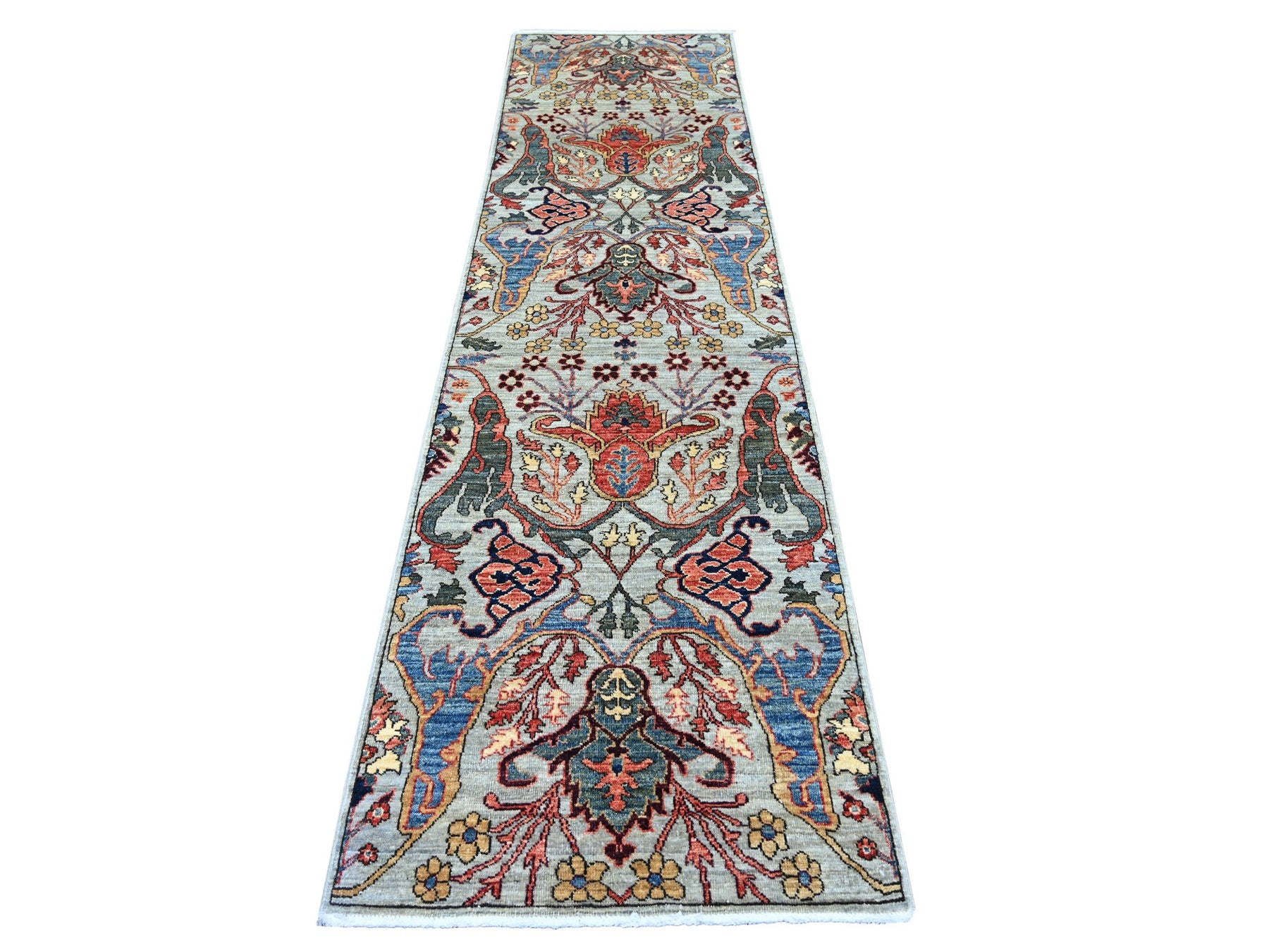 Tribal & Geometric hand-knotted wool runner in Gray, 2'8" x 10'2" — SKU O021505