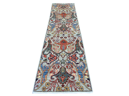Tribal & Geometric hand-knotted wool runner in Gray, 2'8" x 10'2" — SKU O021505