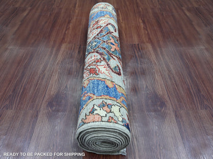 Tribal & Geometric hand-knotted wool runner in Gray, 2'8" x 10'2" — SKU O021505 (view 4)