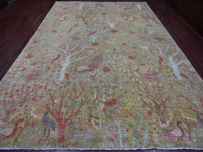 Green 9'8" x 13'6" Oushak And Peshawar Hand knotted Wool Rug - Sku: O021507