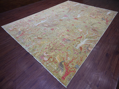 Green 9'8" x 13'6" Oushak And Peshawar Hand knotted Wool Rug - Sku: O021507
