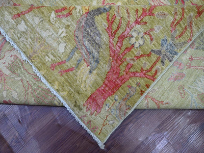 Green 9'8" x 13'6" Oushak And Peshawar Hand knotted Wool Rug - Sku: O021507