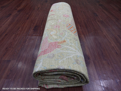 Green 9'8" x 13'6" Oushak And Peshawar Hand knotted Wool Rug - Sku: O021507