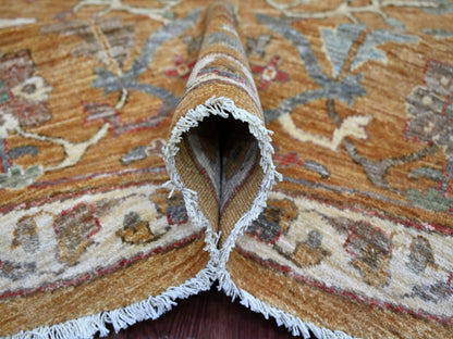 Brown 10'0" x 10'3" Oushak And Peshawar Hand knotted Wool Rug - Sku: O021509