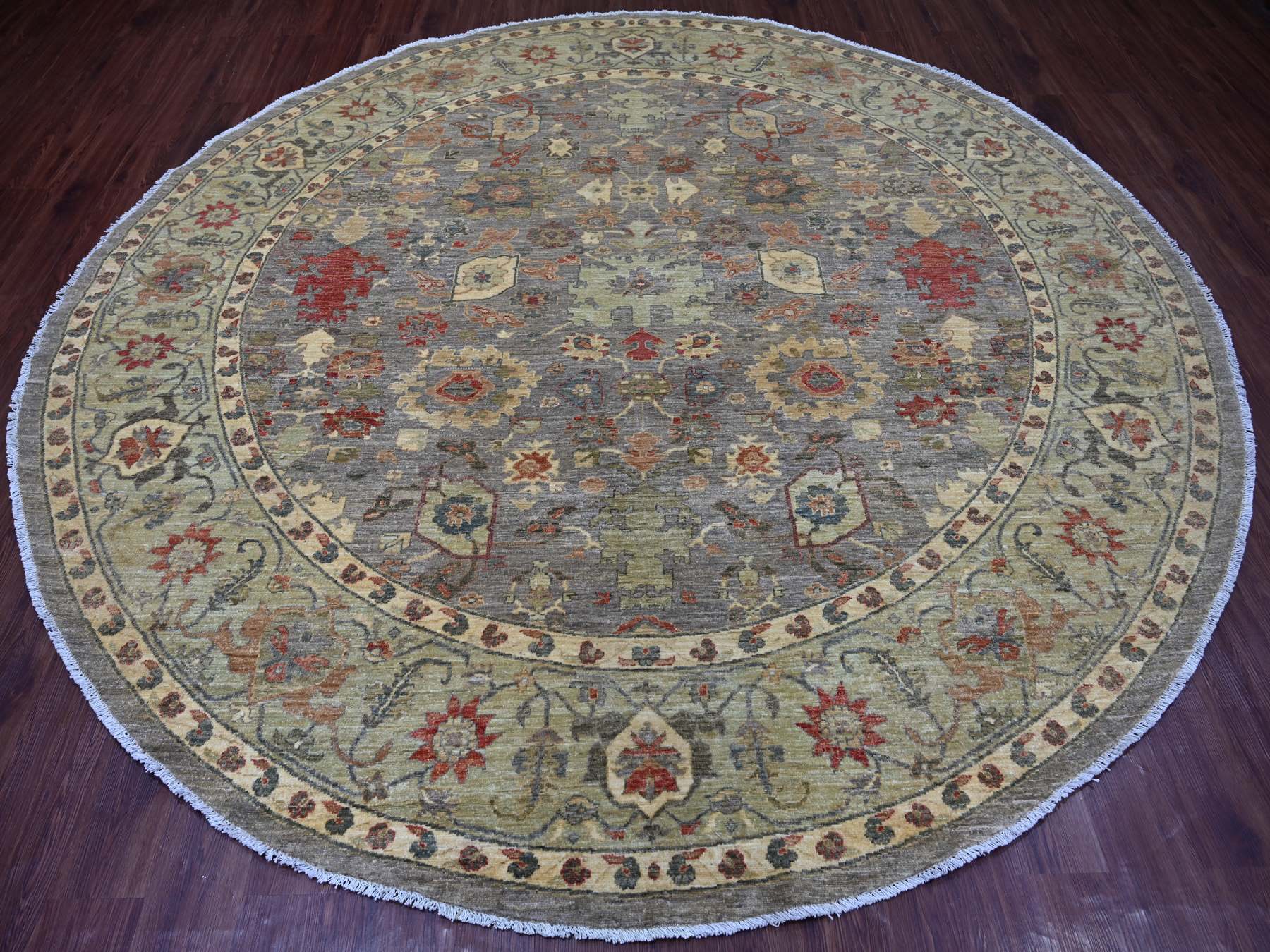 Grey 9'7" x 9'9" Oushak And Peshawar Hand knotted Wool Rug - Sku: O021511