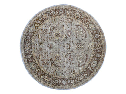 Heriz Oushak hand-knotted wool rug in Gray & Chocolate Brown, 9'10" x 10' — SKU O021512