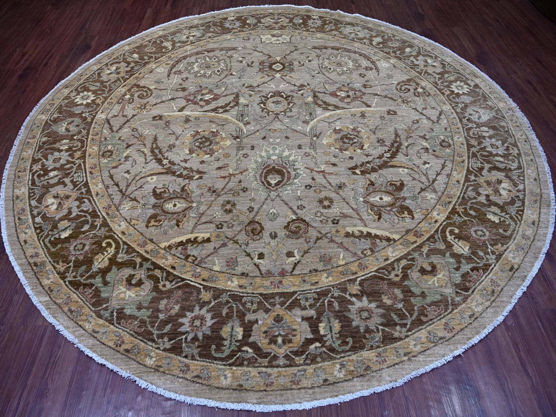 Heriz Oushak hand-knotted wool rug in Gray & Chocolate Brown, 9'10" x 10' — SKU O021512 (view 2)