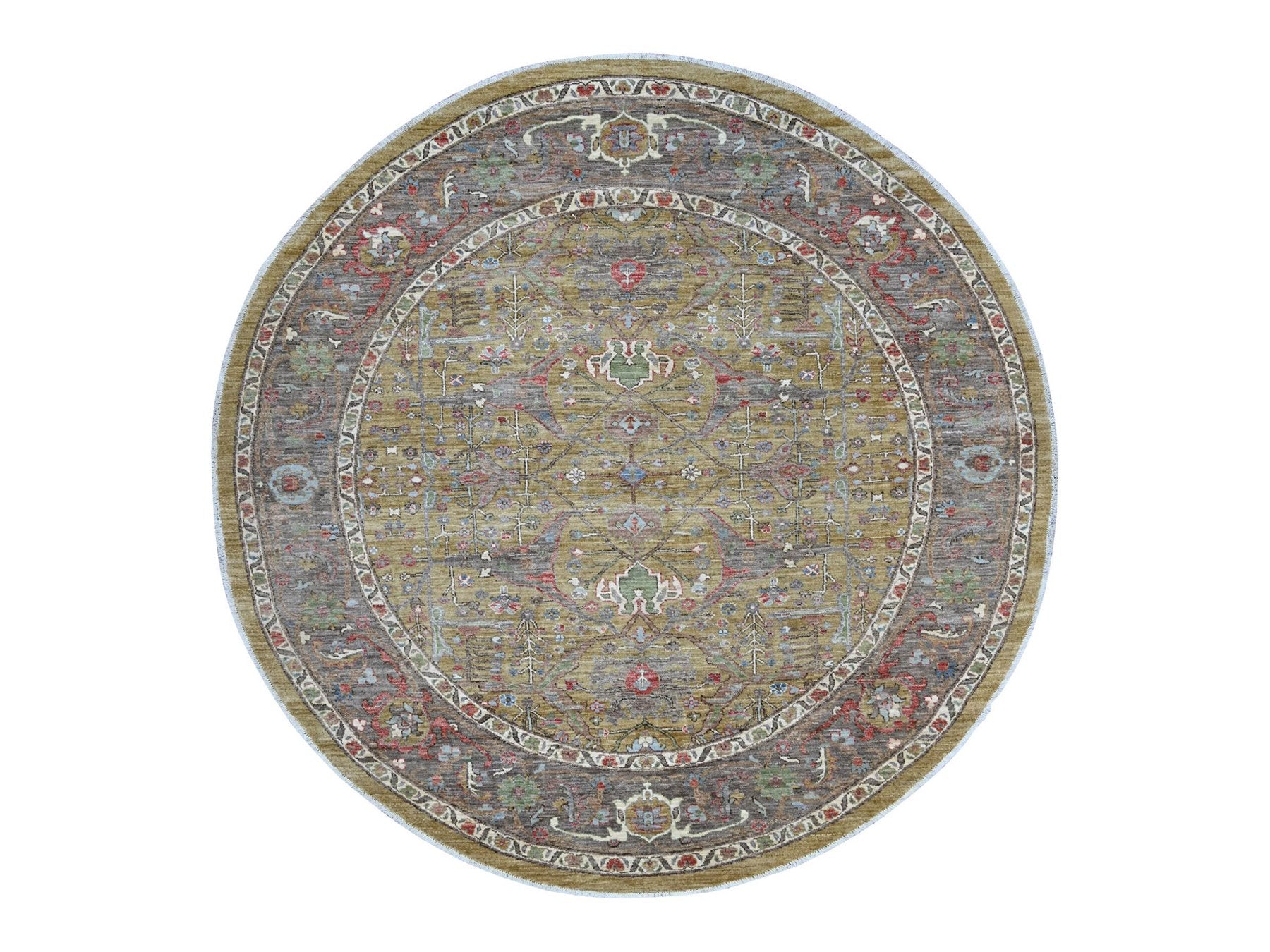 Green 8'2" x 8'3" Oushak And Peshawar Hand knotted Wool Rug - Sku: O021514