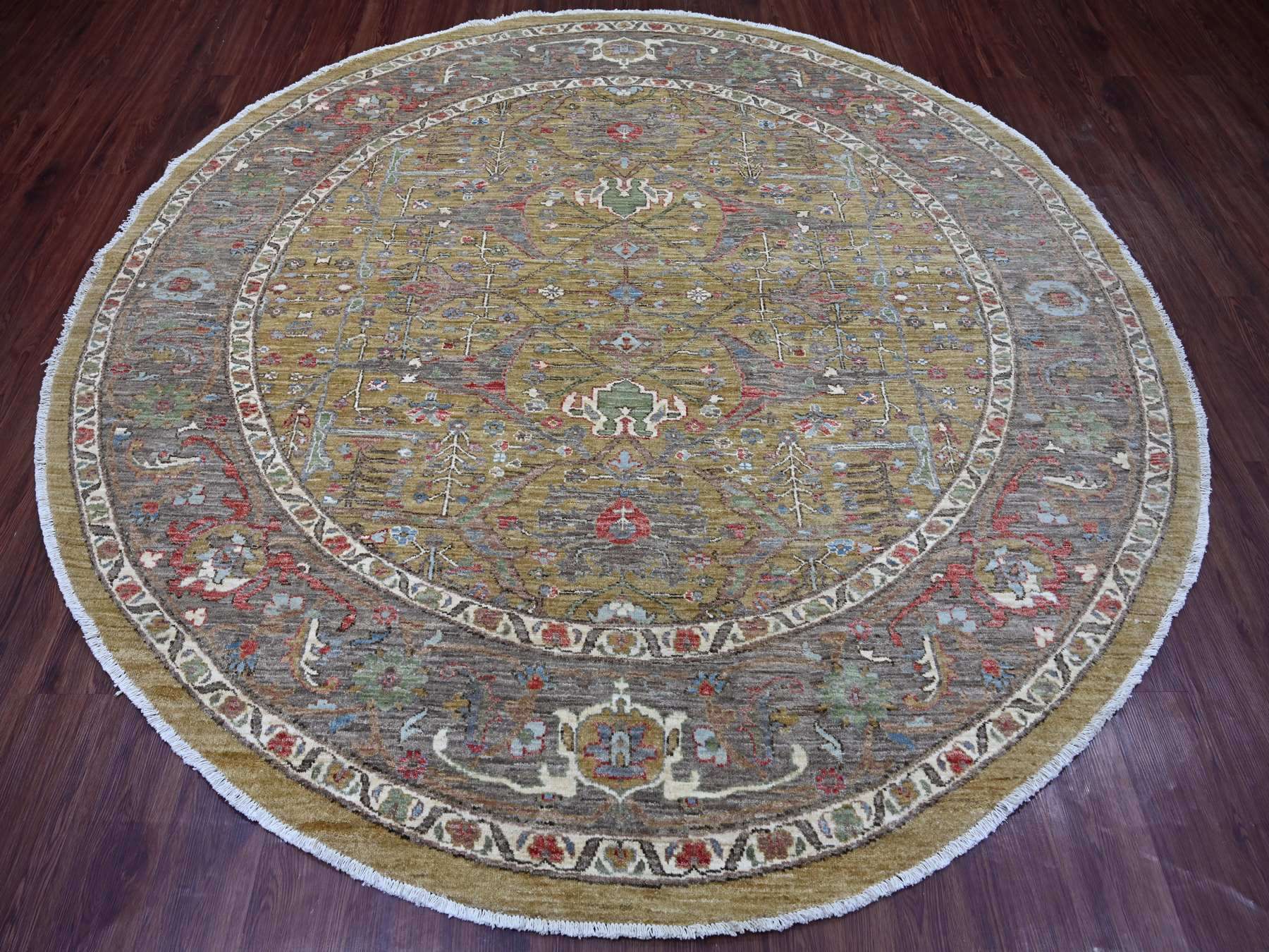 Green 8'2" x 8'3" Oushak And Peshawar Hand knotted Wool Rug - Sku: O021514