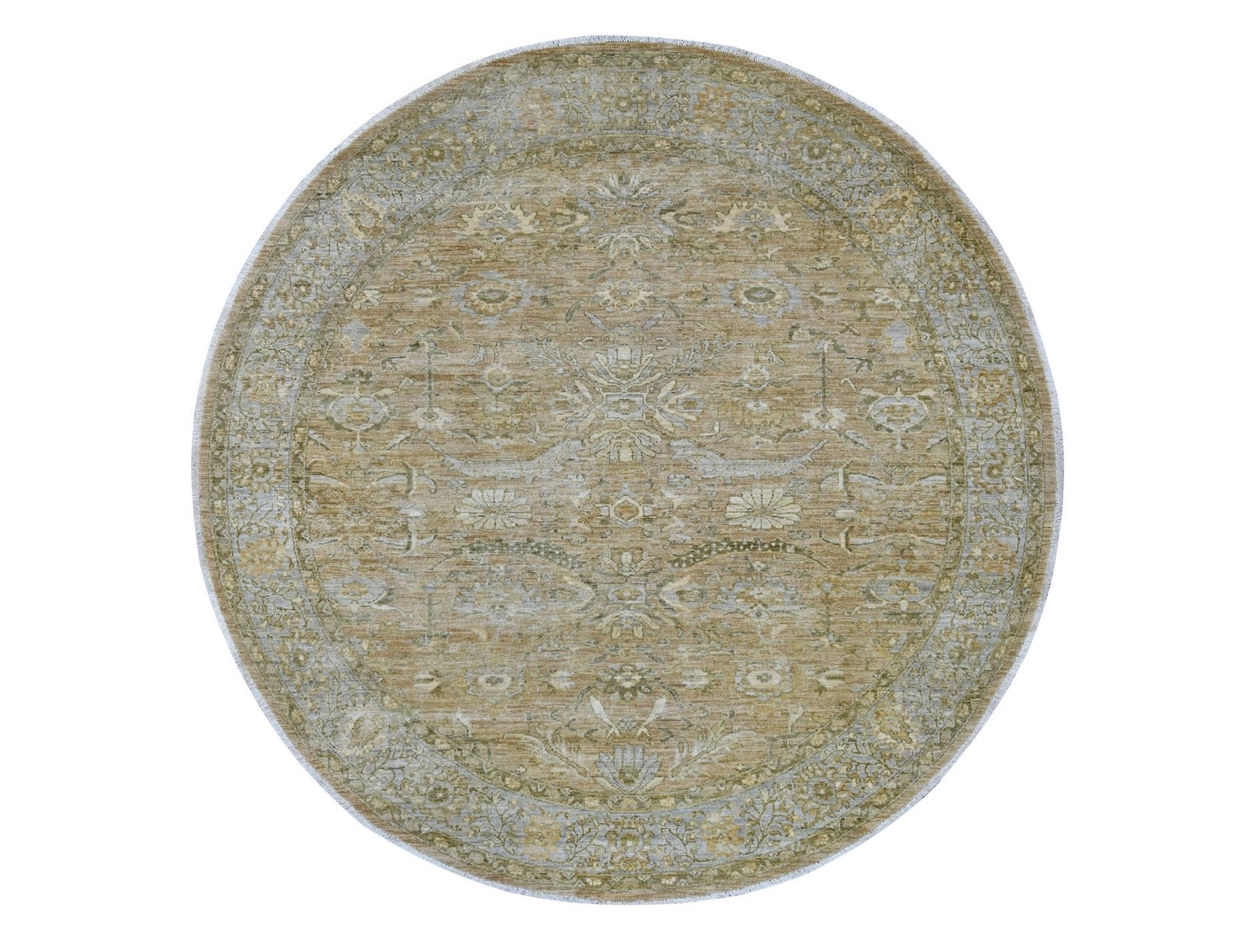 Brown 7'11" x 8'3" Oushak And Peshawar Hand knotted Wool Rug - Sku: O021515