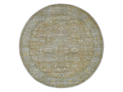 Brown 7'11" x 8'3" Oushak And Peshawar Hand knotted Wool Rug - Sku: O021515