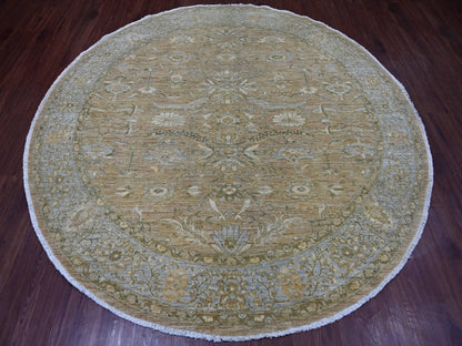 Brown 7'11" x 8'3" Oushak And Peshawar Hand knotted Wool Rug - Sku: O021515