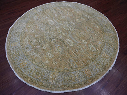 Brown 7'11" x 8'3" Oushak And Peshawar Hand knotted Wool Rug - Sku: O021515