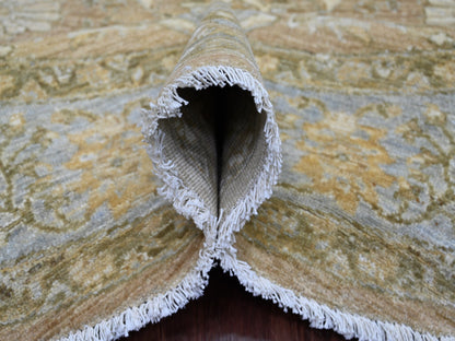 Brown 7'11" x 8'3" Oushak And Peshawar Hand knotted Wool Rug - Sku: O021515