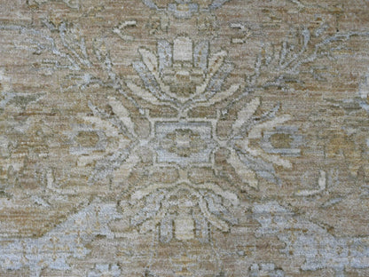 Brown 7'11" x 8'3" Oushak And Peshawar Hand knotted Wool Rug - Sku: O021515