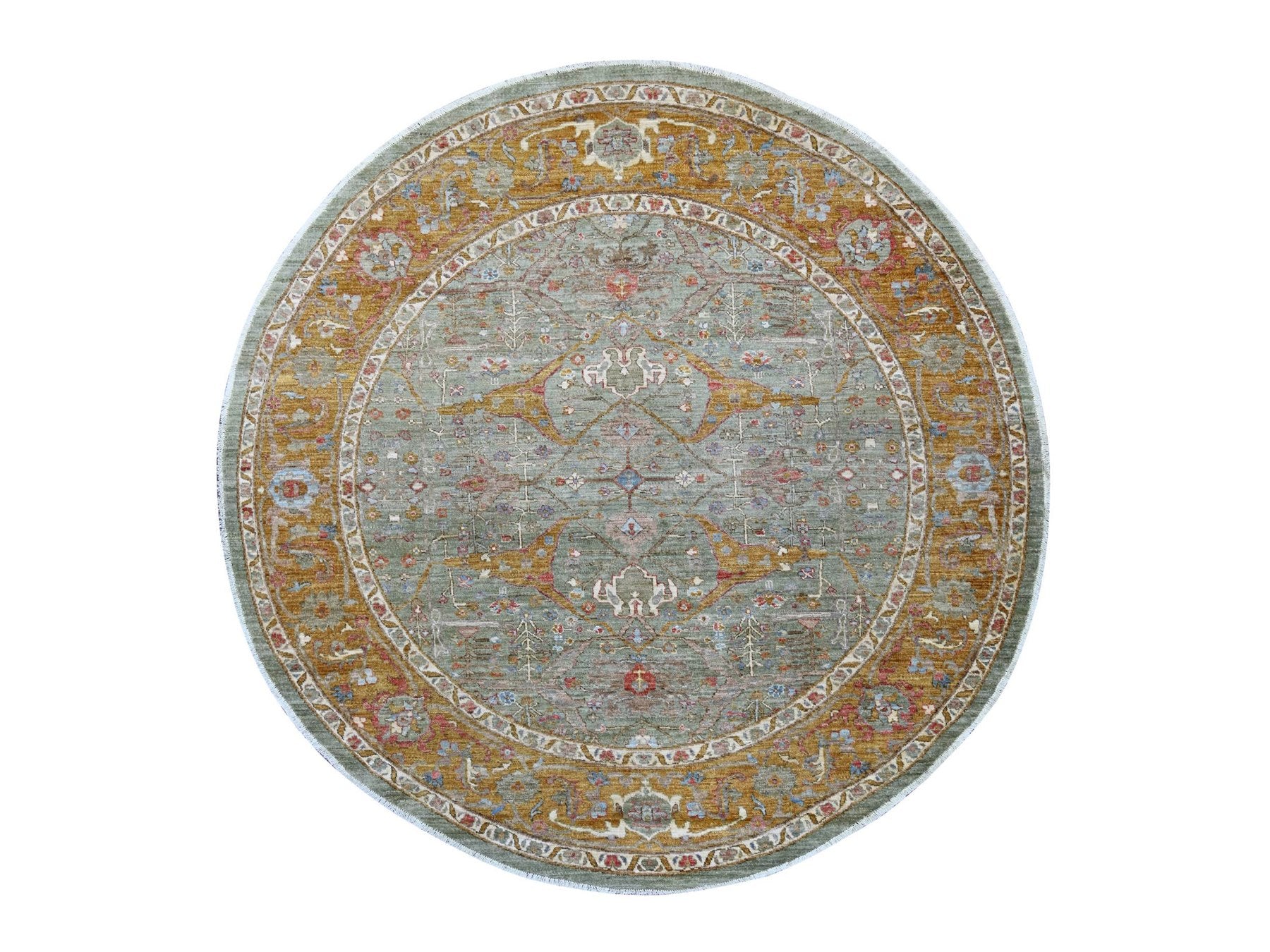 Green 8'0" x 8'2" Oushak And Peshawar Hand knotted Wool Rug - Sku: O021516