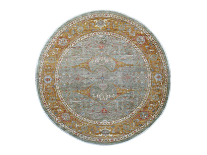 Green 8'0" x 8'2" Oushak And Peshawar Hand knotted Wool Rug - Sku: O021516