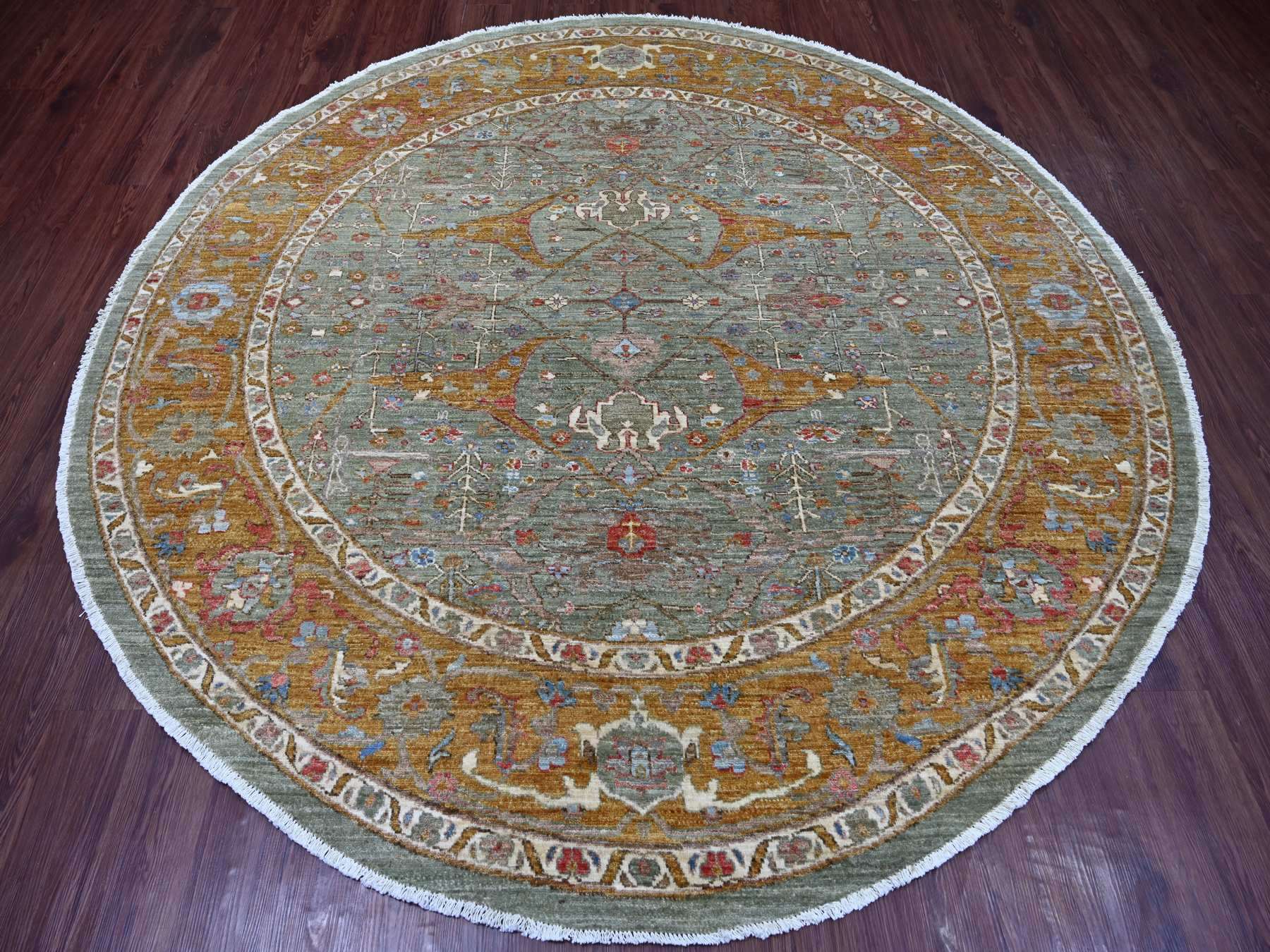 Green 8'0" x 8'2" Oushak And Peshawar Hand knotted Wool Rug - Sku: O021516