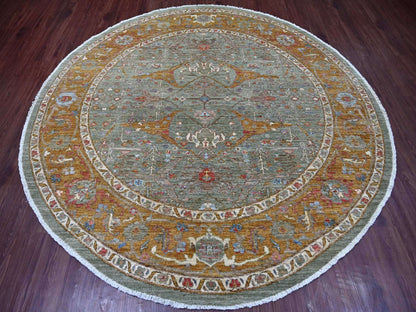 Green 8'0" x 8'2" Oushak And Peshawar Hand knotted Wool Rug - Sku: O021516