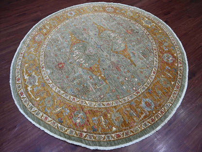 Green 8'0" x 8'2" Oushak And Peshawar Hand knotted Wool Rug - Sku: O021516