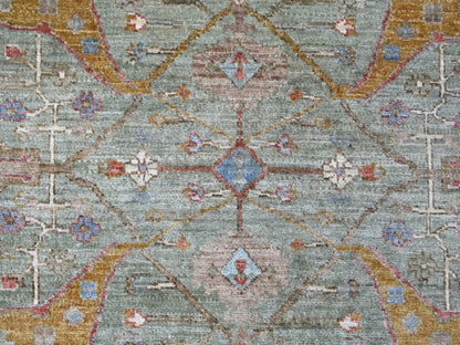 Green 8'0" x 8'2" Oushak And Peshawar Hand knotted Wool Rug - Sku: O021516