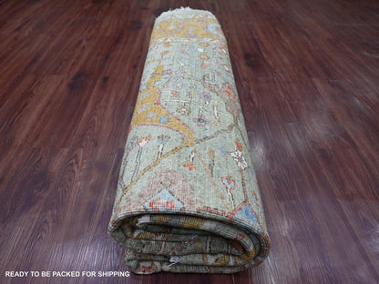 Green 8'0" x 8'2" Oushak And Peshawar Hand knotted Wool Rug - Sku: O021516